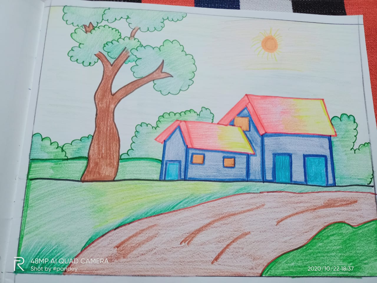 Simple Village Scenery Drawing | Easy Landscape drawing - Drawing Class- 5  - YouTube